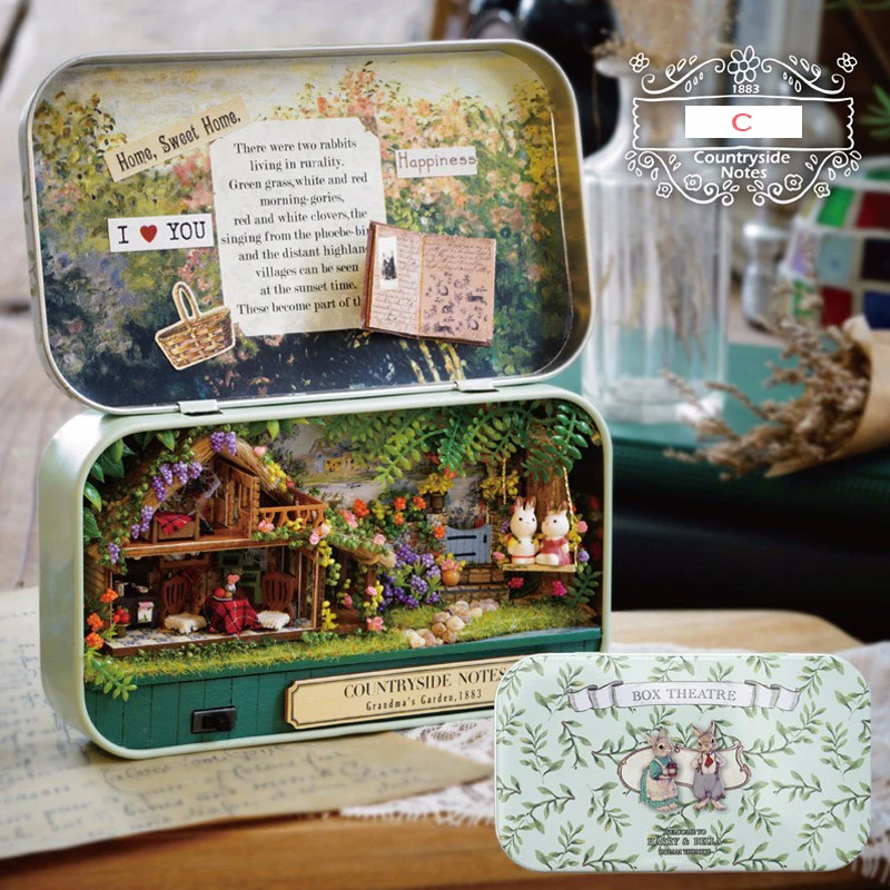 Miniatura diy коробка театр кукольный дом с деревянными игрушками сельские Примечания