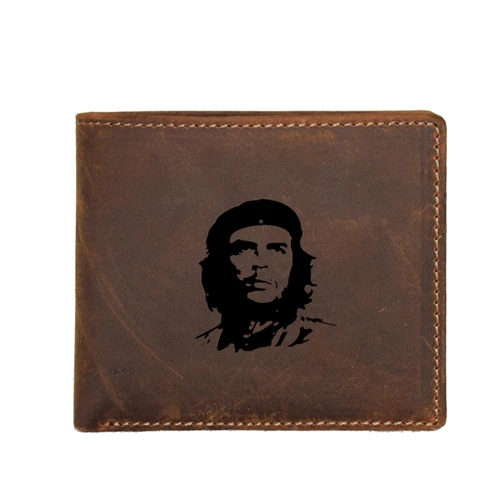 Мужской кошелек с гравировкой фото Che Guevara Hero, на заказ, натуральная кожа, маленький карман для монет, кошелек с RFID картой, мужской короткий кошелек - Цвет: brown wallet