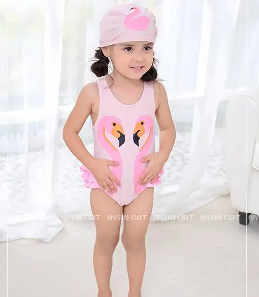 Summer Baby Girls Black Pinks Swans Swimwear+hat 2pcs Sets Swimming Suit Infant Toddler Kids SPA Beach Bathing Clothing Retail |