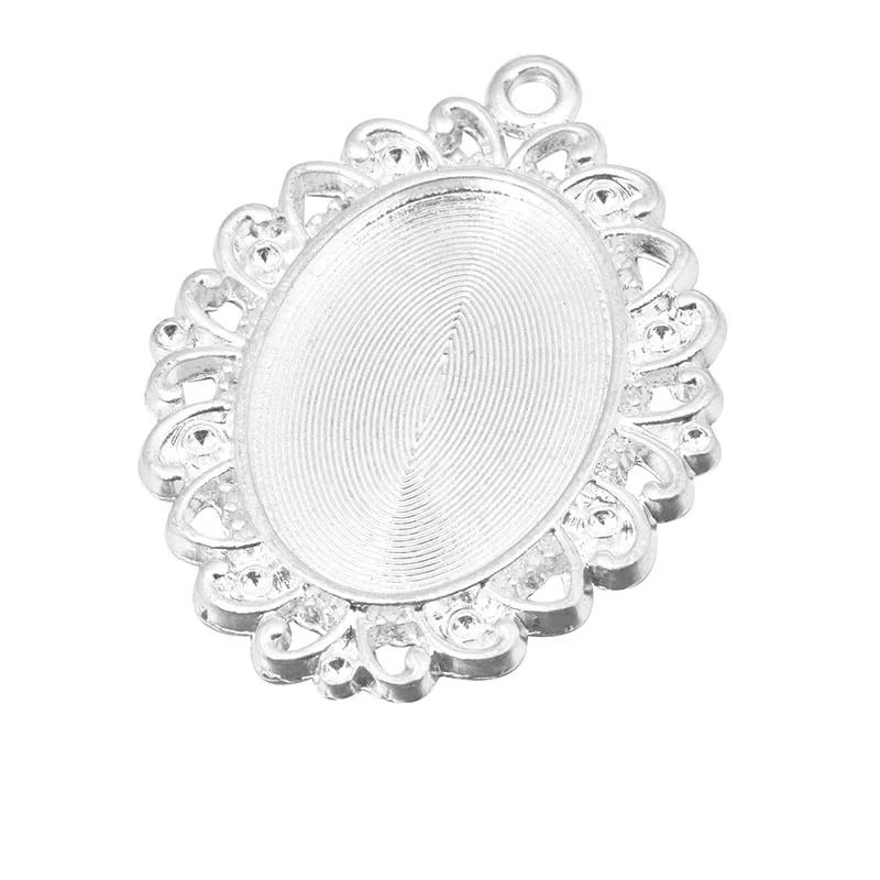 

10pcs/lot Flower Pendant Blank Settings Cabochons Bases Bezel Trays Fit 18x25mm Cabochon Cameo DIY Fashion Necklace