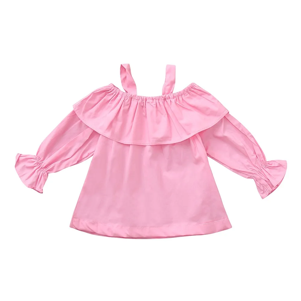 Toddler Infant Newborn Kids Baby Girls Tops Princess Clothes Solid Ruffles Ruched Long Sleeve T shirt Blouse Casual Clothes