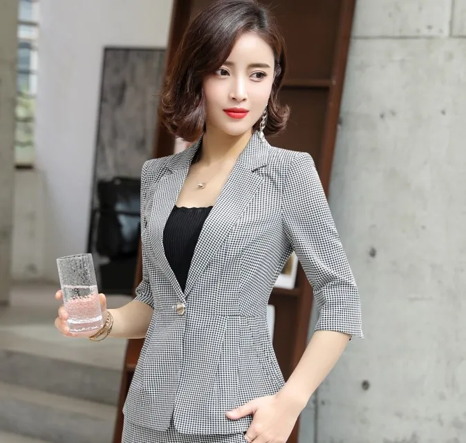 Black plaid blazer Модный клетчатый блейзер для женщин, лето, новинка, повседневный темперамент, тонкий пиджак для офиса, для девушек, профессиональный бизнес, для работы, пальто - Цвет: Black plaid blazer