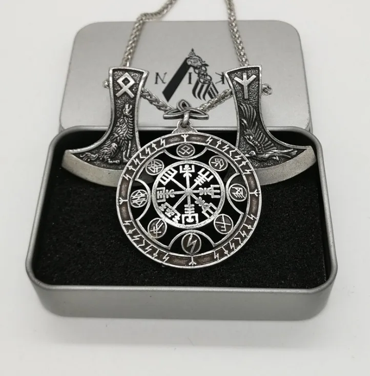 Античное серебряное ожерелье Vegvisir компас Ворон Вольф подвеска в виде топора Руна