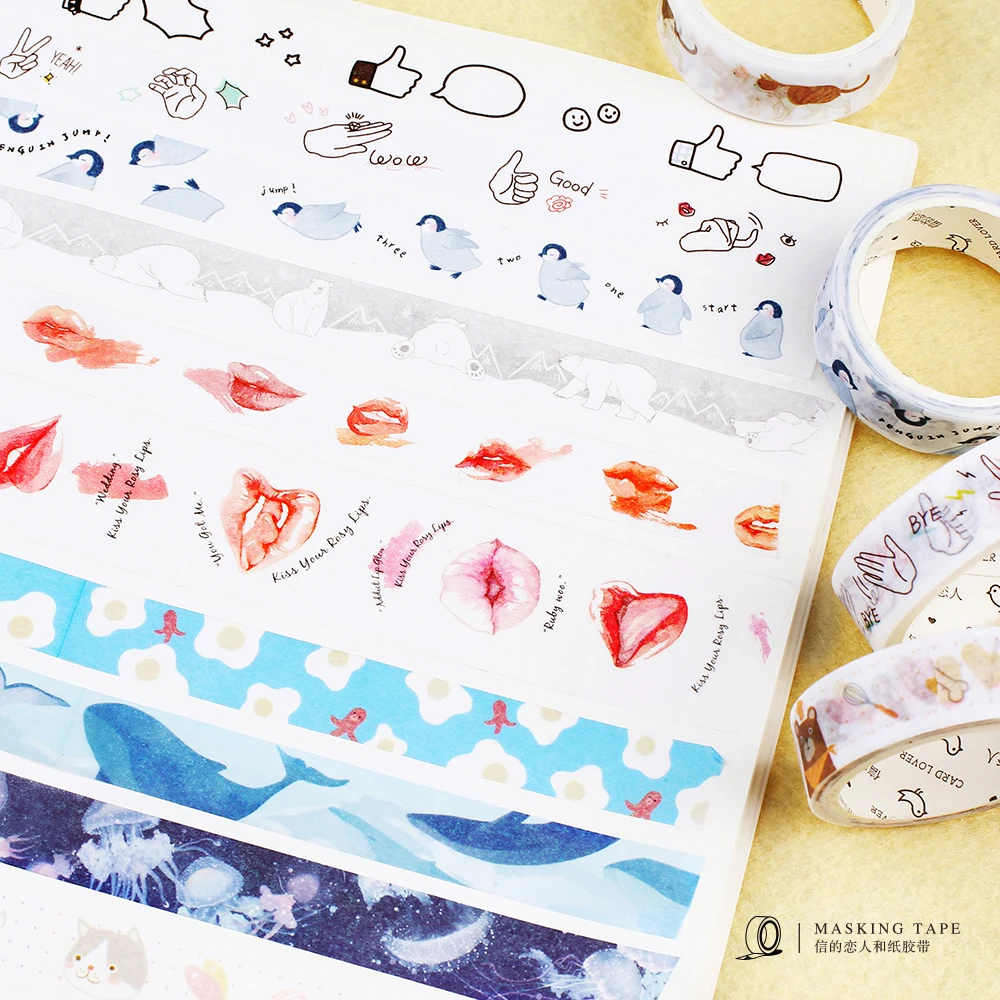 JIANWU 15mmx7m Lovely wind creative and paper tape diary decorative stickers stationery kawaii | Канцтовары для офиса и дома