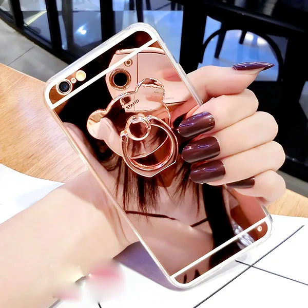 Мягкий ТПУ зеркальный чехол для телефона Samsung Galaxy A7 A5 A3 2017 с бриллиантовым кольцом