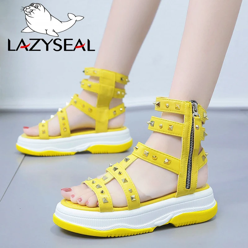 Сандалии LazySeal женские на платформе босоножки с кристаллами и стразами модная