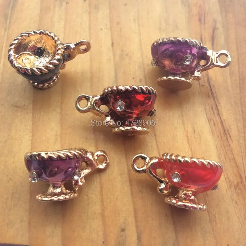 

cup 5PCS 3D Enamel Drop Oil Metal Pendant Alloy Wine Cup Charms DIY Phone Chain Keyring Bracelet Necklace Charm random mix
