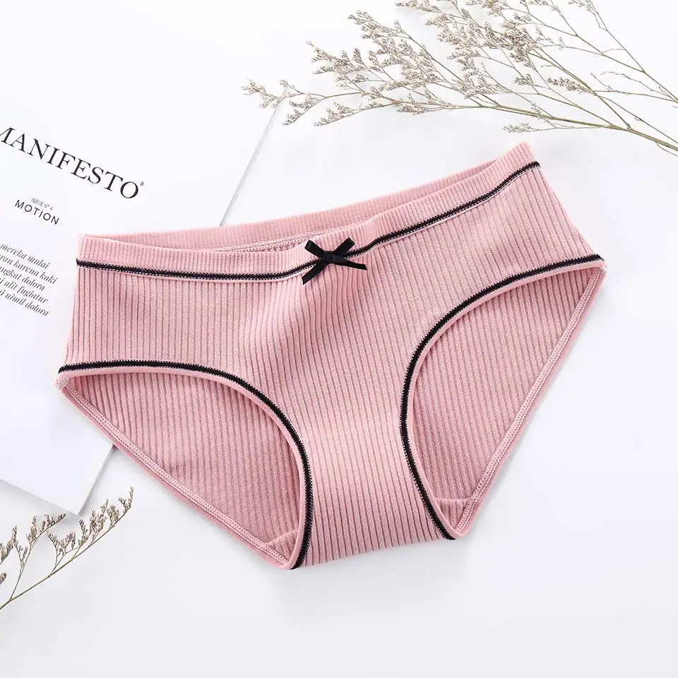 DS-pink panties Женское Бесшовное нижнее белье, сексуальные хлопковые мягкие воздухопроницаемые трусики, трусы для девочек, M-XL, одноцветные, со средней посадкой, с бантом, нижнее белье, высокое качество - Цвет: DS-pink panties