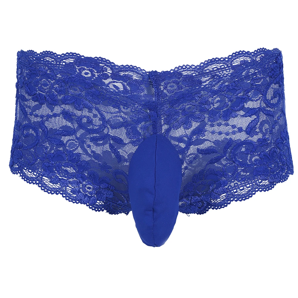 Men Floral Lace See-through Boxer Shorts Underwear Underpants with Closed Penis Sheath Jockstraps Gay Panties for Mens Underwear