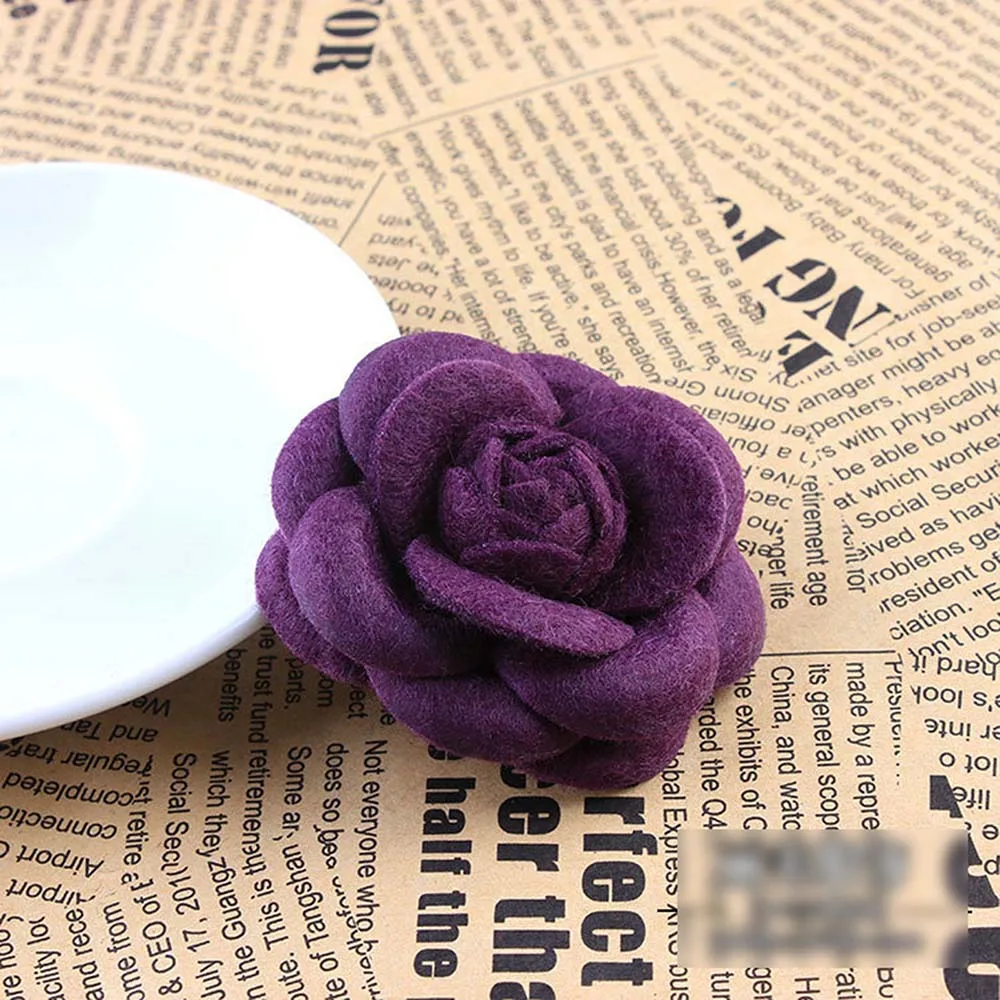 Purple Тканевая Камелия ручной работы, Цветочная Брошь, значок на булавке, унисекс, Свадебная вечеринка, бижутерия, аксессуары для одежды, большие броши для женщин - Окраска металла: Purple