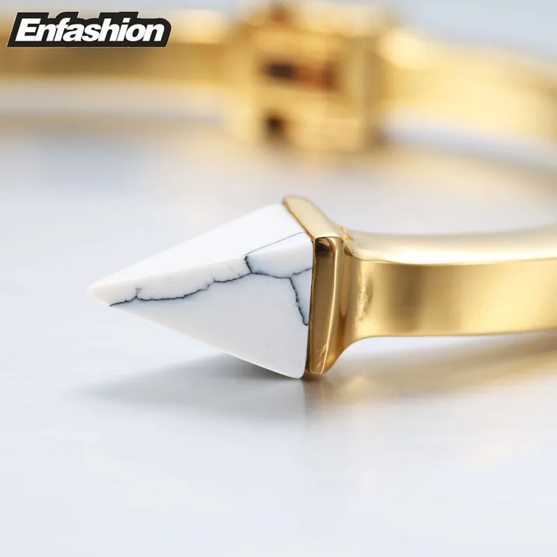 Enfashion, Браслет-манжета из натурального камня с шипами, мансетт, золотой цвет, браслет на запястье, женские браслеты из нержавеющей стали, браслеты