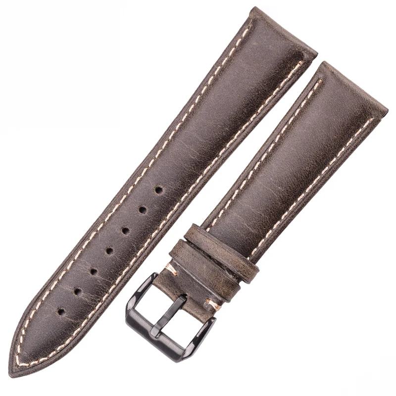 Green Black Clasp Ремешок для часов из натуральной кожи для женщин и мужчин, ремешок для часов из воловьей кожи 18, 20, 22, 24 мм, 4 цвета, браслет для часов, металлическая застежка - Цвет ремешка: Green Black Clasp