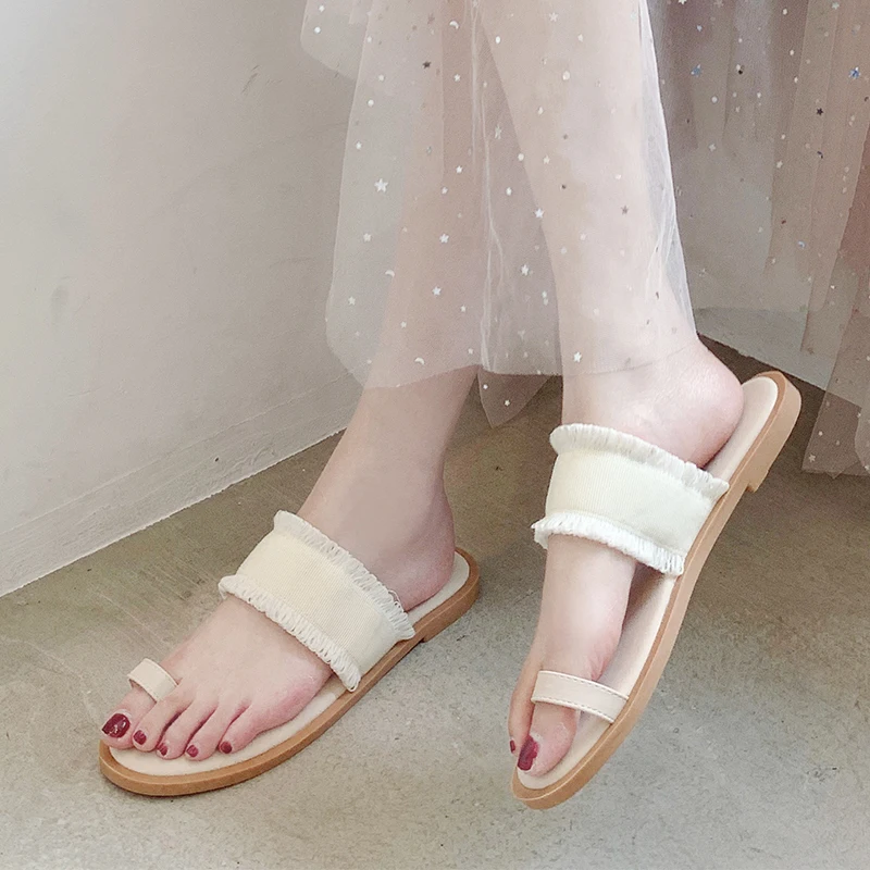 Новинка 2019 года модные летние женские шлепанцы Вьетнамки хлопковая декоративная