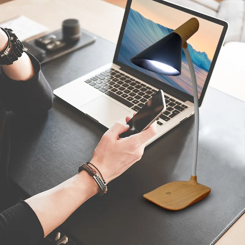 Современная имитация дерева USB настольная лампа Nordic минималистская с зажимом