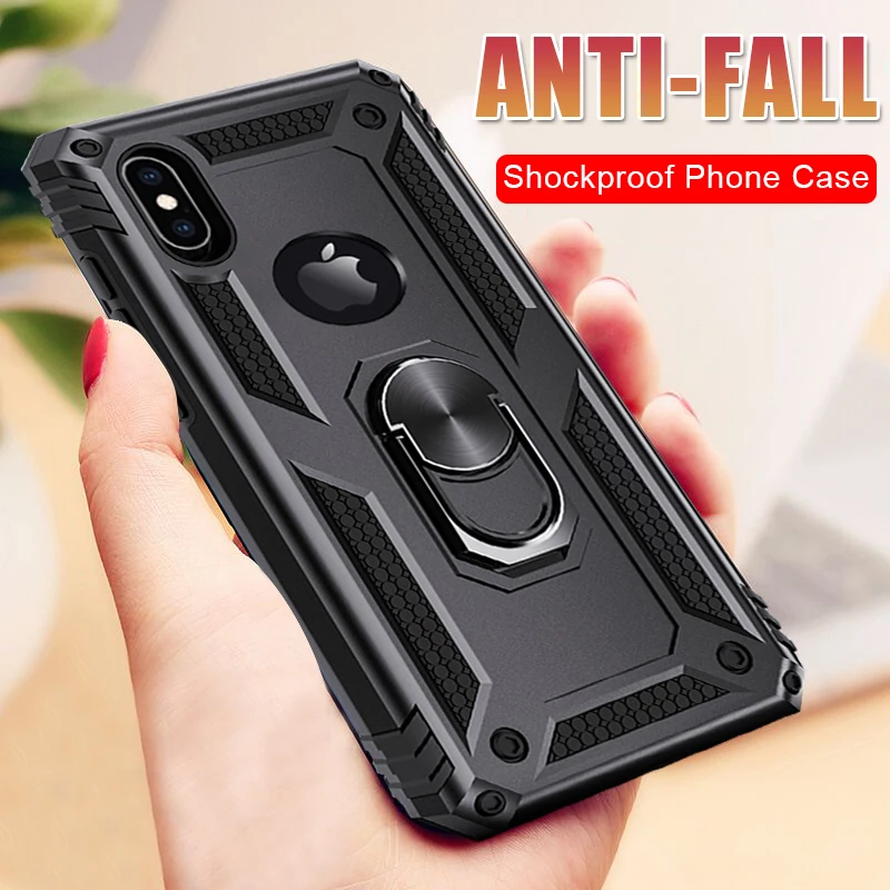 Роскошный армированный Мягкий противоударный чехол для IPhone XR XS Max X силиконовый бампер чехол для IPhone 6 6s 7 8 Plus чехол с металлическим кольцом