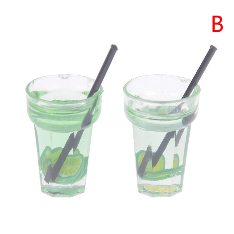 2PCS 1/2/3 шт 1/12 кукольный домик миниатюра аксессуары Фруктовый чай чашки моделирование миниатюрный напитки модель мебель игрушка кукла украшение дома - Цвет: 2PCS