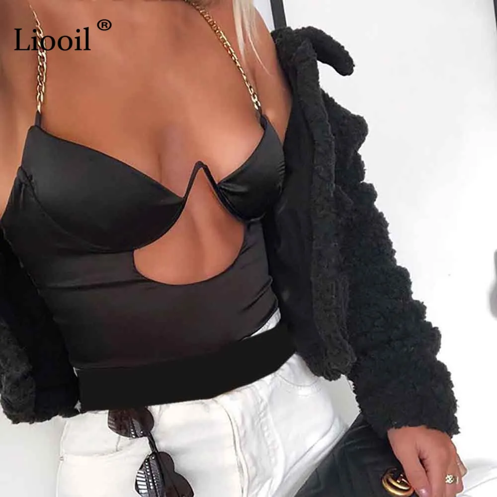 Liooil черные пикантные облегающие костюмы лоскутное для женщин в средства ухода за кожей шеи комбинезон с вырезом