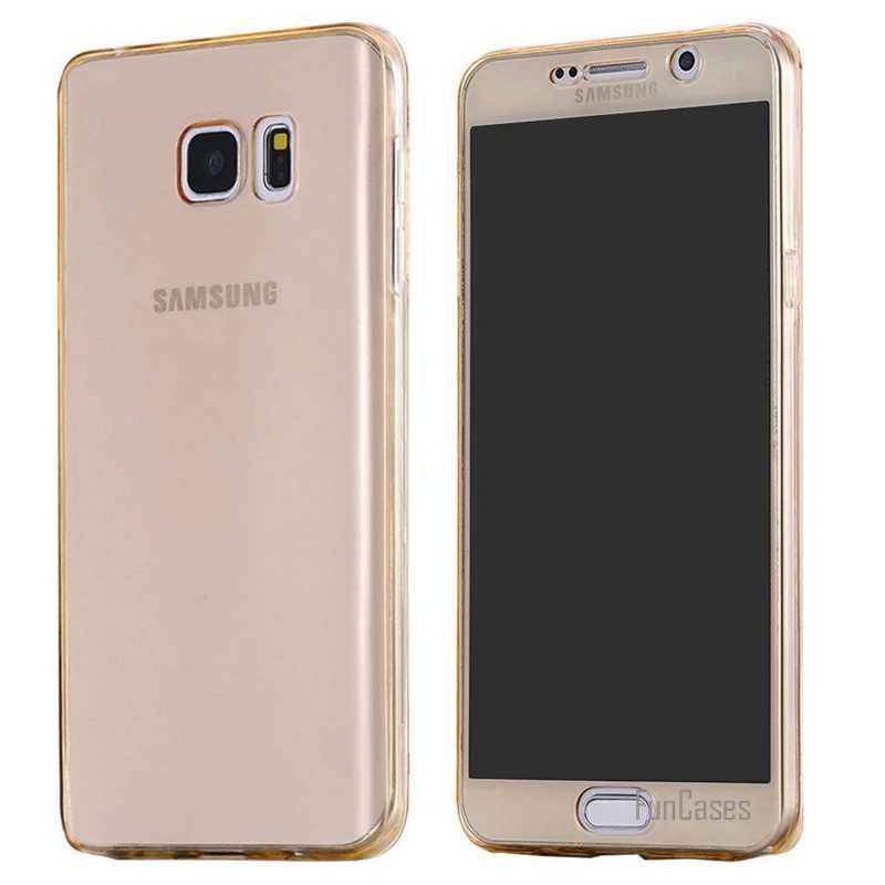 Gold 360 чехол для всесторонней защиты Мягкий ТПУ Прозрачный чехол для Galaxy S7 Edge S4 S5 S6 Edge Plus J5 J7 A3 A5 A7 - Цвет: Gold