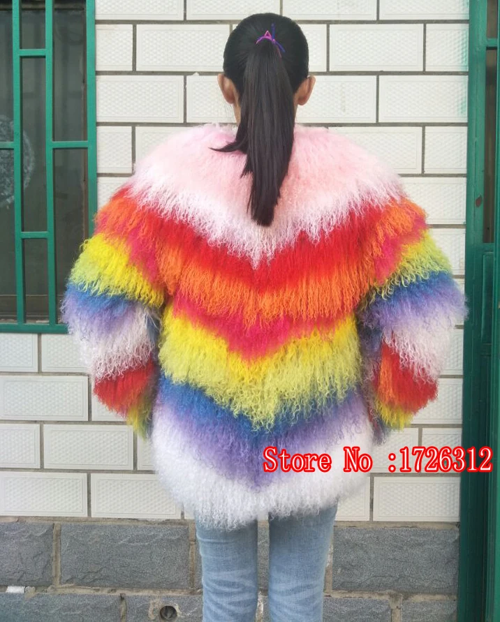 

Women winter real mongolian sheep fur jacket beach wool fur color coat lamb fur o-neck short outerwear lady