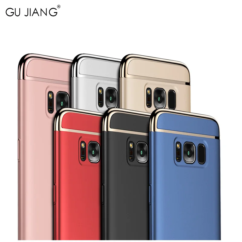 GU JIANG Luxury Full Cover 3 in 1 Phone Bag for Samsung Galaxy S8 &amp PLUS Hard PC Electronic- plating Protector Case Shell |
