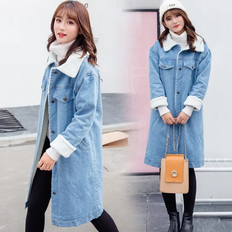 Женская джинсовая куртка элегантная винтажная длинная из денима Осень зима