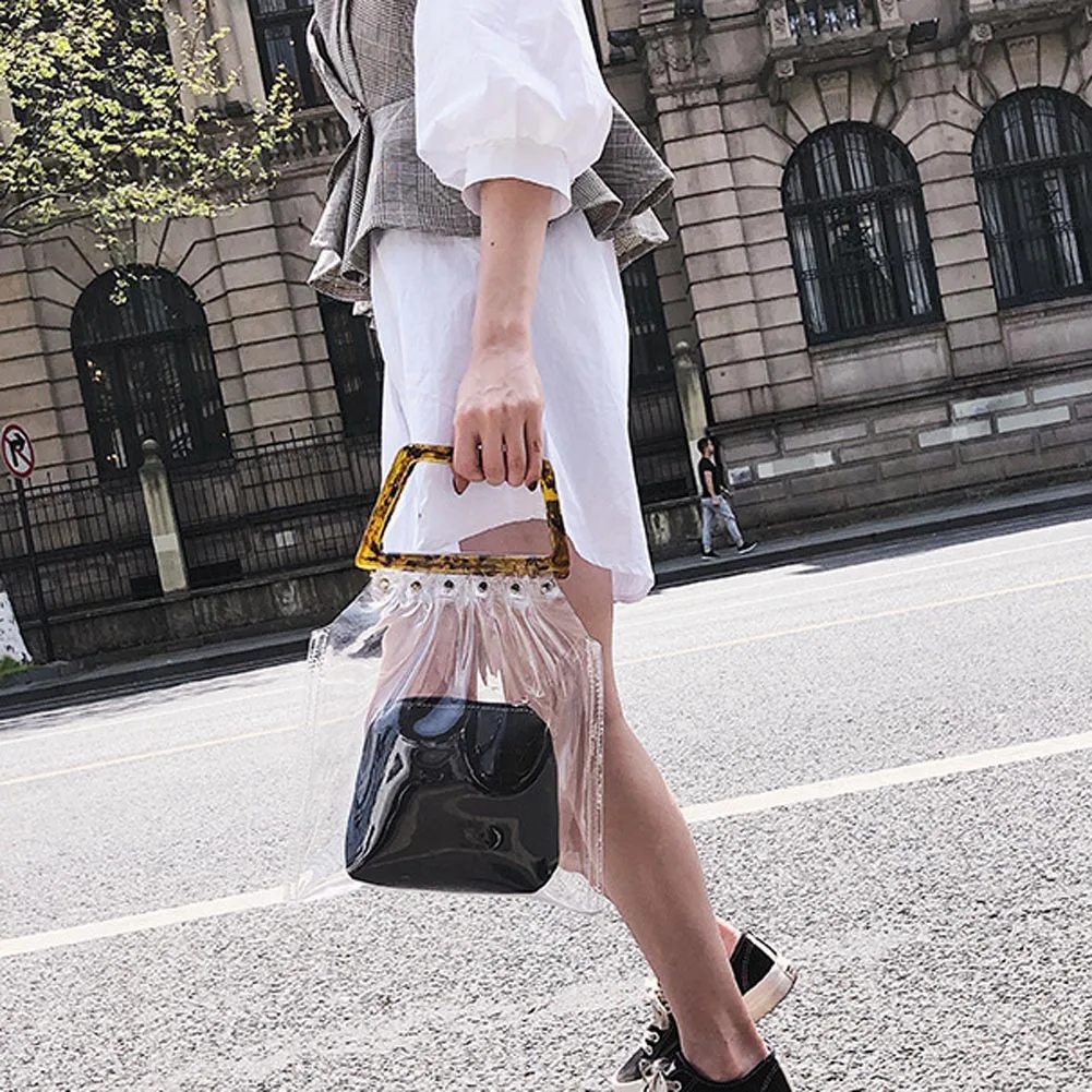 2 предмета Лето Лазерная прозрачный Сумки мешок прозрачного ПВХ Желе небольшая