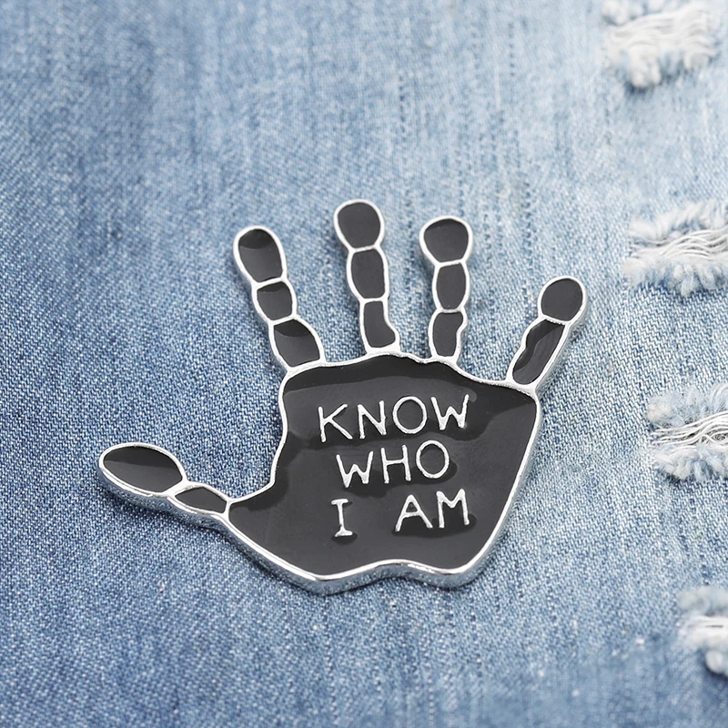 left hand pins and brooches black enamel Lapel Pin badge know who i am Brooch Simulation skull broches dream remind | Украшения и