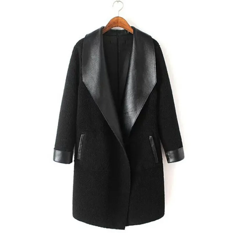 

Long Leather Jacket Women Winter Autumn Faux PU leather Fur Collar Trench Coat Lady Black Double Sides Plus Size XXXL 4XL 5XL