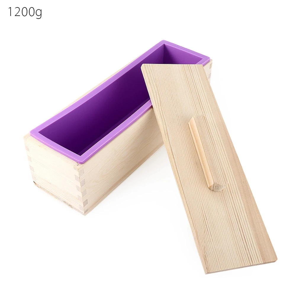 

1200g Rectangular Wooden Box DIY Handmade Silicone Soap Mold with Cover Lid