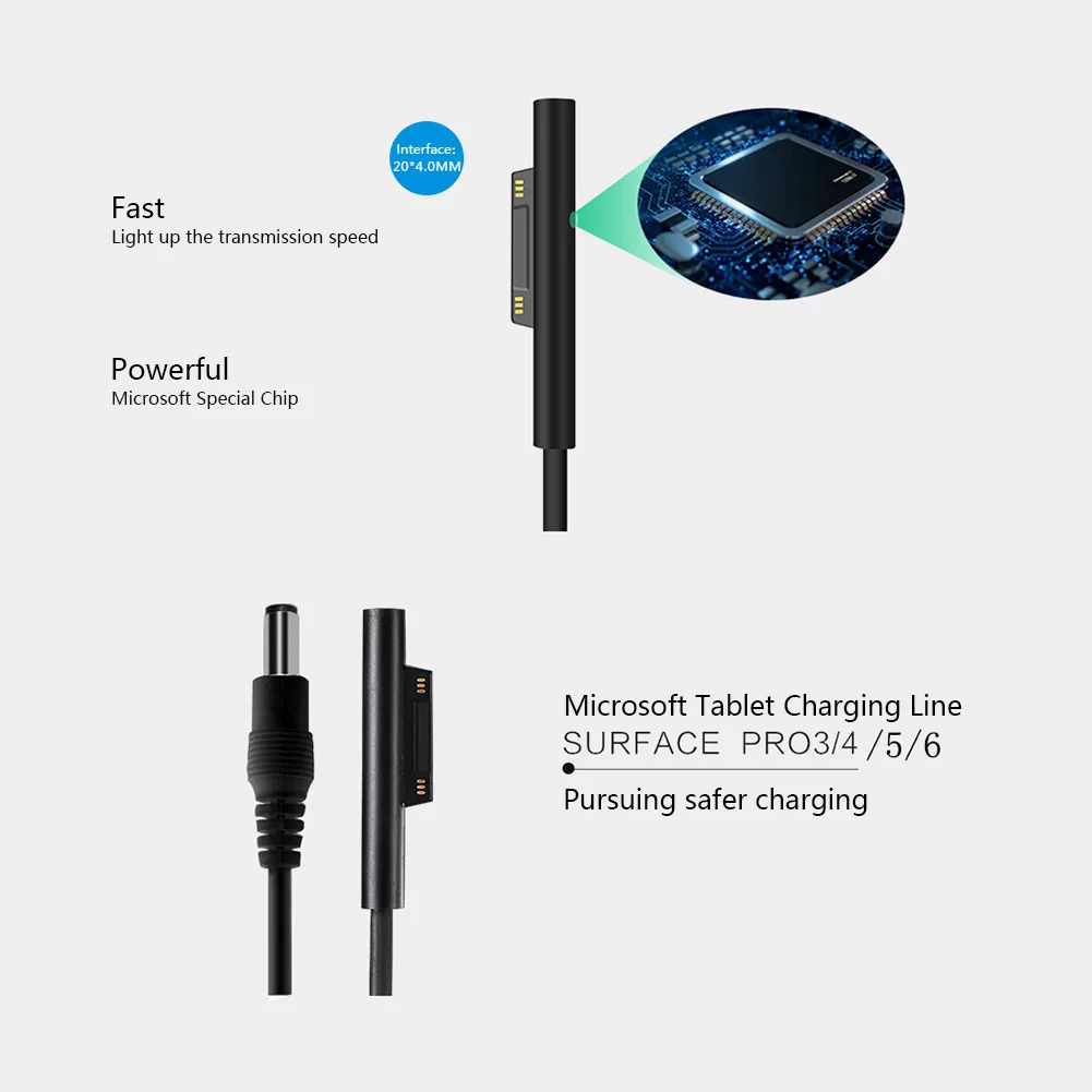 DC Plug Office Safe Home Short Circuit Protection Travel Power Supply Car Charging Cable With Light Fast For Surface Pro 3 4 5 6 |