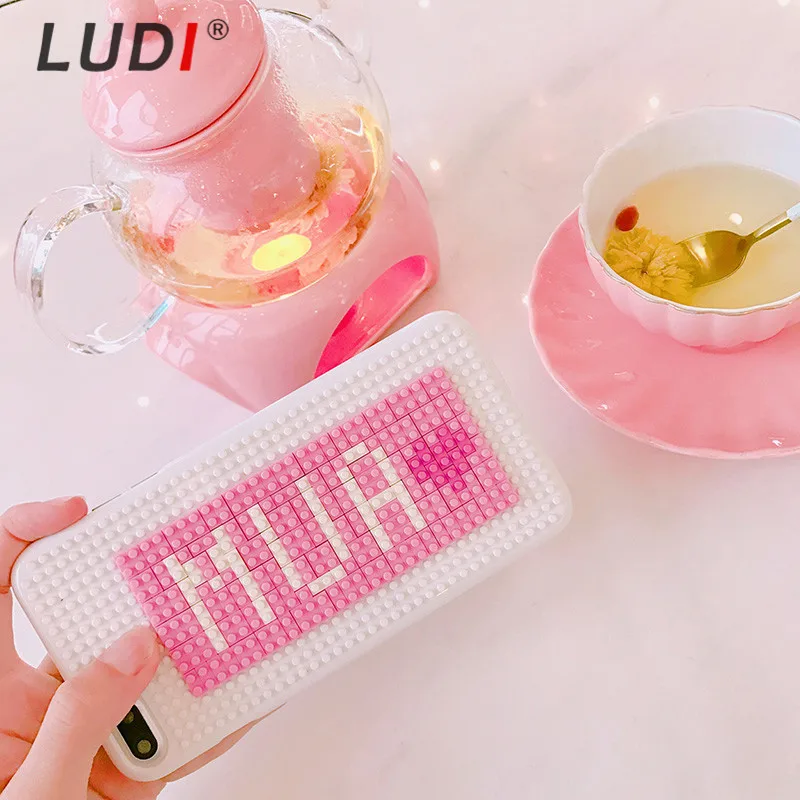 LUDI милый чехол для iPhone 7 7Plus с надписью сделай сам и Love Heart Building Blockings Жесткий Чехол