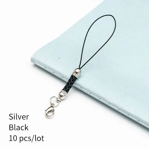 Silver black 10 шт., застежка-карабин, ремешок, шнур, мобильный телефон, Лариат, мобильный ремешок, шарм, нейлоновый брелок, цепочка, ювелирное изделие, сделай сам, ювелирное изделие - Цвет: Silver black