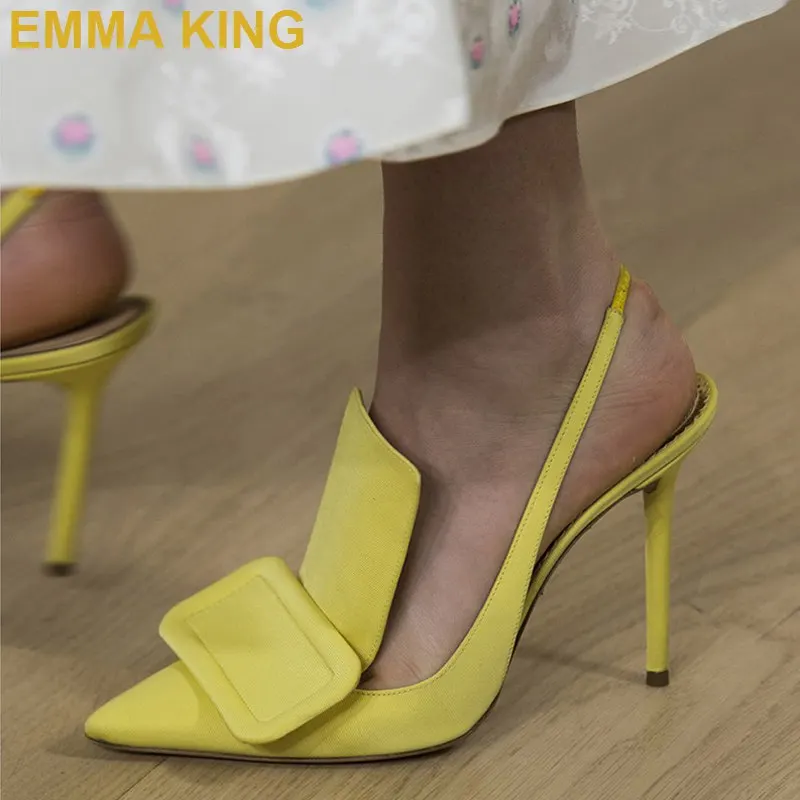 

EMMA KING Purple Runway Shoes Women High Heel Pumps Pointy Toe Slingback Heels Sexy Party Shoes Ladies Sandals Gladiator Shoes