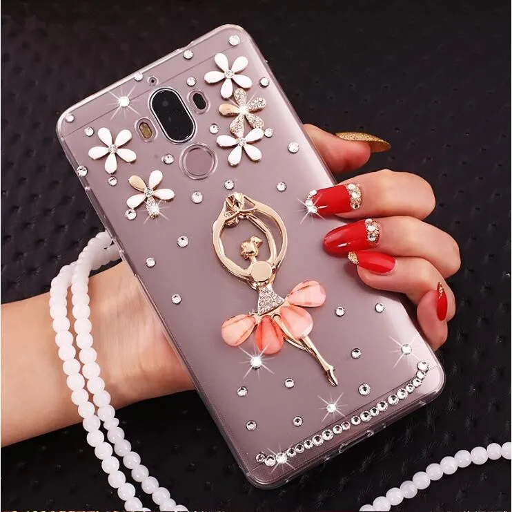 For xiaomi Redmi8 7 5A 6A MAX3 Note8 6 Pro Cute girls Bling Diamond phone case with finger ring lanyard hand Rope handmade DIY |