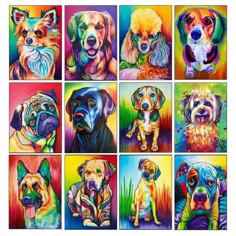 

diamond painting full square, 5D Diamond Embroidery Colorful animal dog Diamond Cross Stitch,mosaic diamond,room decoration