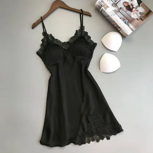 Сексуальная Женская шелковая ночная сорочка кружевное платье Babydoll рубашка