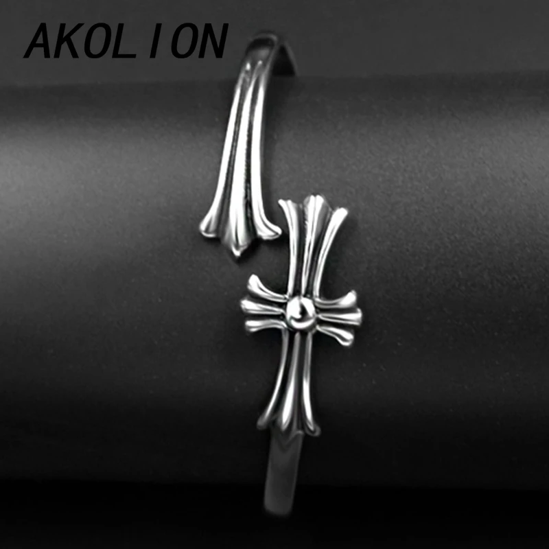 AKOLION cross bangles &amp bracelets for women and men jewelry pulseiras para as mulheres pulsera feminina masculina mujer silver |