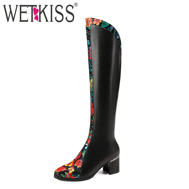 WETKISS/новый стиль женские сапоги до колена с цветочным принтом зимние из