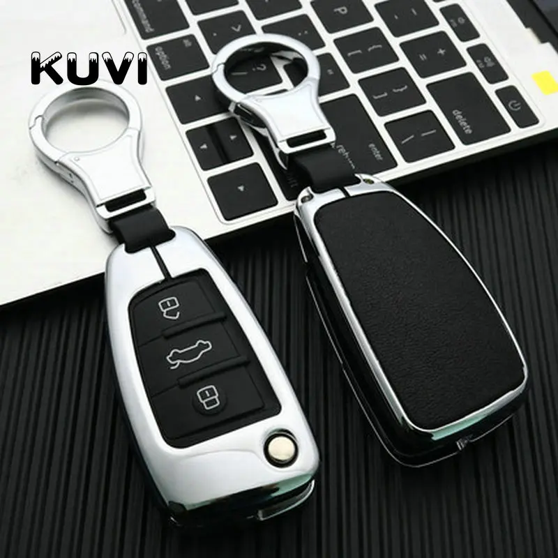 silver black Цинковый сплав Кожаный Автомобильный Брелок-чехол для дистанционного ключа чехол для Audi A3 8L 8P A4 B6 B7 B8 A6 C5 C6 4F RS3 Q3 Q7 TT - Название цвета: silver black