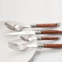 24pcs laguiole stainless steel flatware set wood handles steak knife fork dinner spoon teaspoon cutlery gift party dinner set
