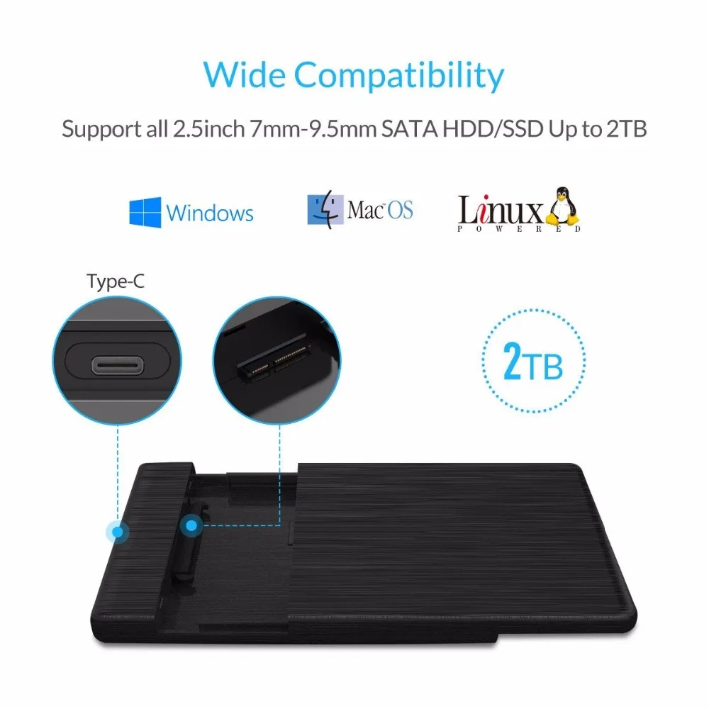 QICENT 2199C3 2,5 дюйма USB 3,0 type-C внешний жесткий диск USB C корпус чехол для 7 мм/9,5 мм HDD/SSD дизайн без инструментов