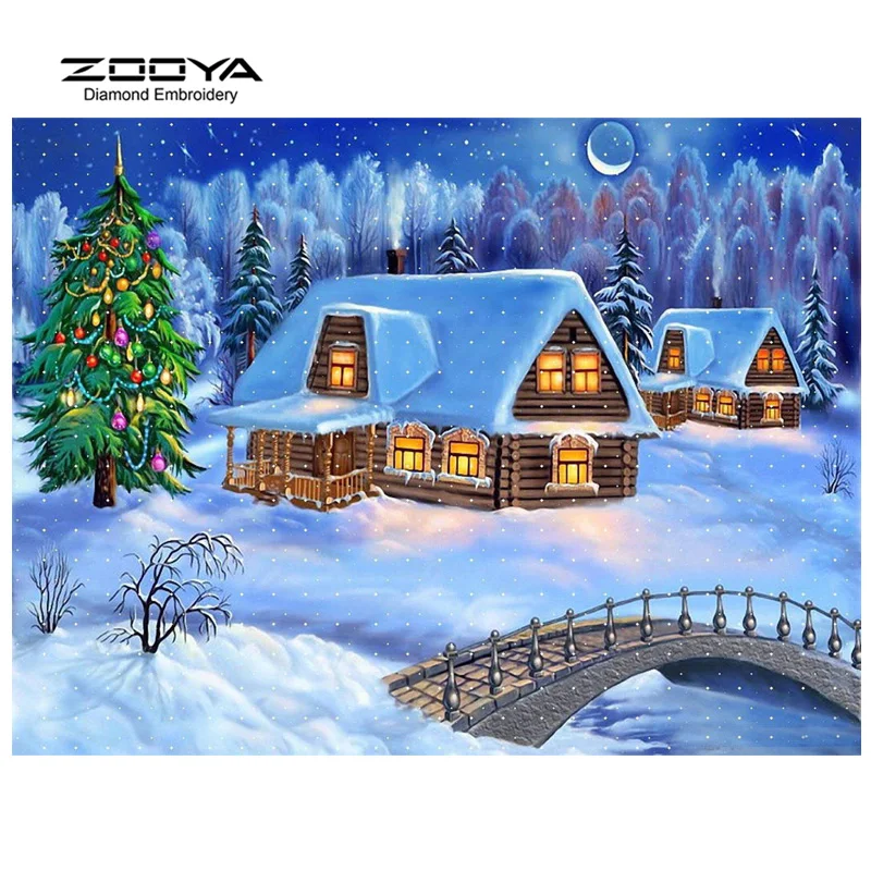 

ZOOYA Diamond Embroidery 5D DIY Diamond Painting Winter Snow Cottages Diamond Painting Cross Stitch Rhinestone Decoration CJ442