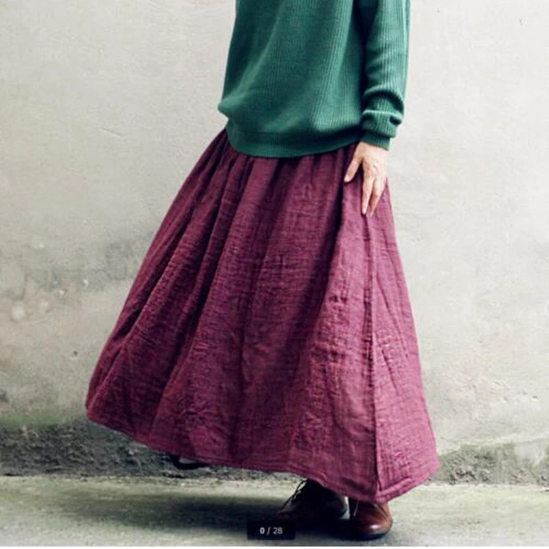 

Spring Summer Women Full Skirts Vestidos Femininas Cotton Linen Casual Skirt with pockets,All-Match Long Skirts
