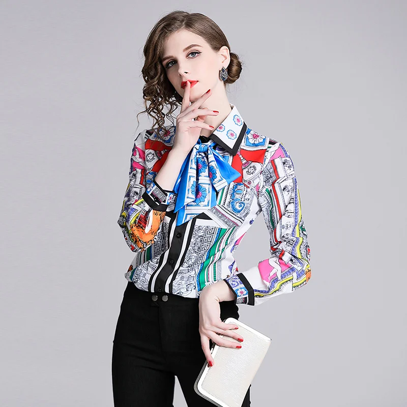 New Spring Gray Fashion Patchwork printing summer blouse 2019 Women Clothes Sexy long Shirt Korean Elegant Femme |
