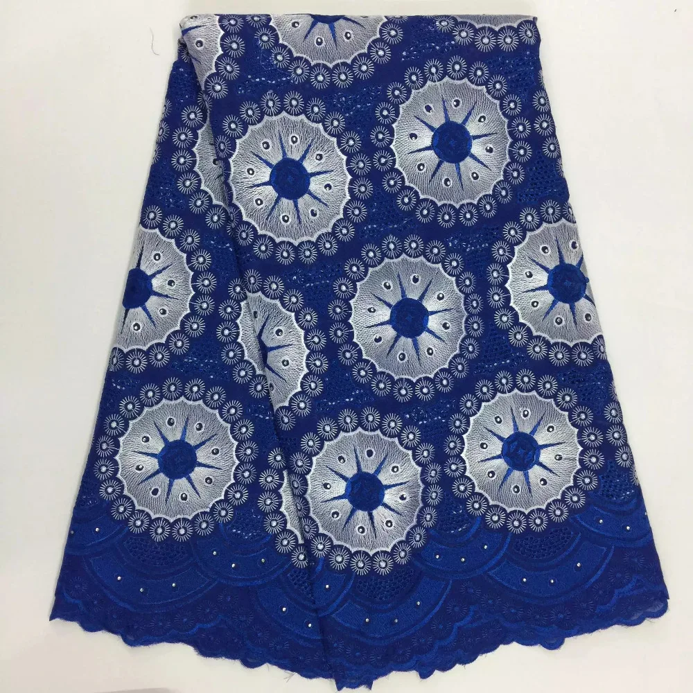 African Cotton Swiss Voile Lace Fabric High Quality Stones In Switzerland cotton african lace fabric blue PS110 | Дом и сад