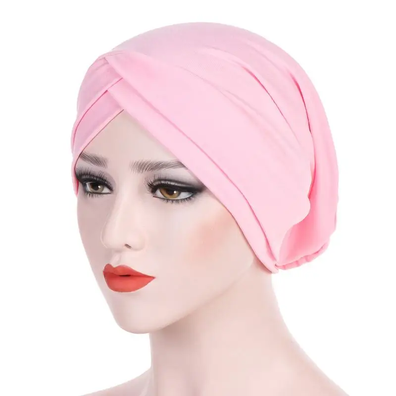 Pink Мусульманский шарф с крестиком, внутренняя шапка, исламские шапочки, головной убор, тюрбан, головной убор для женщин, Модальная Кепка, кепка chemo, головной платок, новинка - Цвет: Pink