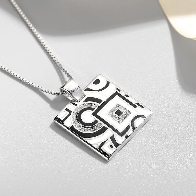 Модный подарок из серебра 925 пробы квадратные геометрические узоры черные и