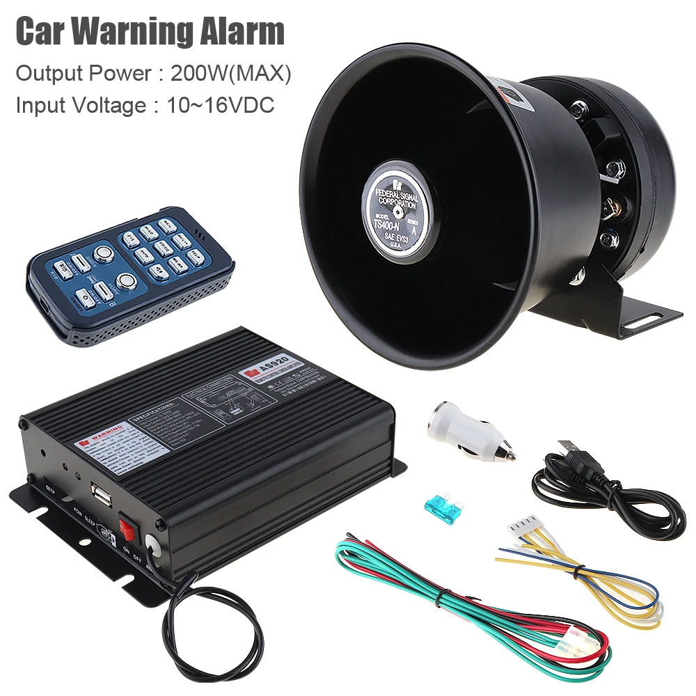 12V 200W 18 тон громкий автомобильный Предупреждение сигнализации Полицейская машина скорой помощи пожарная машина сирена рупор громкоговоритель с микрофоном Системы& Беспроводной дистанционного Управление