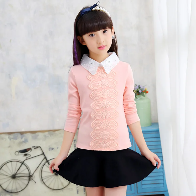 Школьная блузка для девочек 3 12 лет рубашки детей Осенняя детская одежда