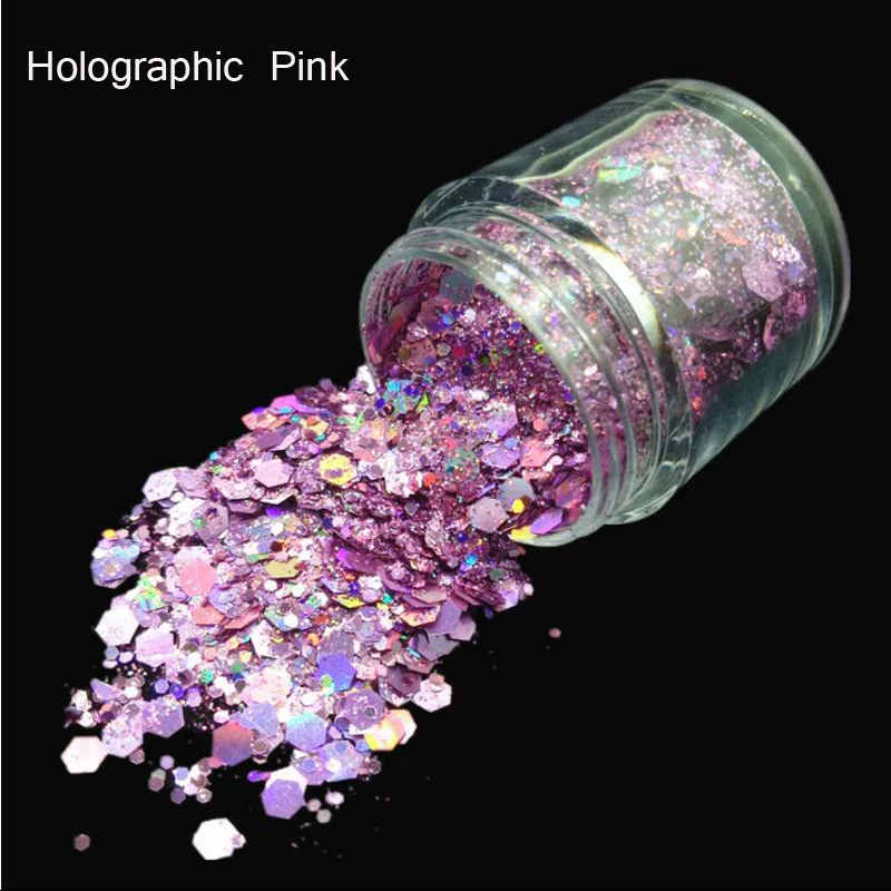 Holographic Pink AddFavor голографические переливающиеся блестки для ногтей DIY для макияжа лица и глаз Волосы на теле массивные праздничные блестки украшения для ногтей - Цвет: Holographic Pink